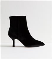 Women's Black Velvet Pointed Toe Stiletto Ankle Boots Vegan New Look