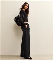Women's Black Denim Wide Leg Drawstring Waist Jeans New Look