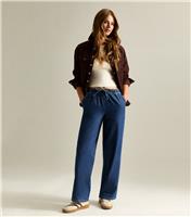 Women's Blue Denim Wide Leg Drawstring Waist Jeans New Look