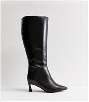 Women's Wide Fit Black Faux Leather Heeled Boots Vegan New Look