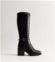 Women's Wide Fit Black Faux Leather Block Heel Knee High Boots. Vegan New Look