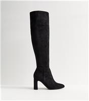 Women's Black Faux Suede Thigh High Boots Vegan New Look