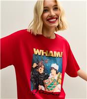 Women's Bright Red Christmas Wham! Print Oversized T-Shirt New Look