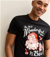 Men's Black Regular Santa Beer Print T-Shirt New Look