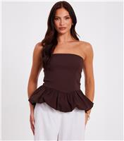Women's Brown Puffball Hem Bandeau Top Quiz New Look