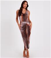 Women's Dark Brown Gathered Ombre Print Midi Dress Quiz New Look