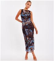 Women's Dark Brown Floral Mesh Dress Quiz New Look