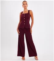Women's Burgundy Wide Leg Trousers Quiz New Look
