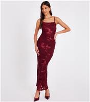 Women's Dark Red Floral Embroidered Maxi Dress Quiz New Look