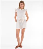 Women's Cream Frill Trim Textured Playsuit Gini London New Look