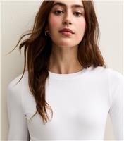 Women's White Stretch Crew Neck Long Sleeve Bodysuit New Look