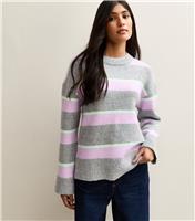 Women's Grey Striped Crew Neck Jumper New Look