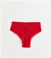 Women's Bright Red Floral Lace Brazilian Briefs New Look