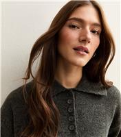 Women's Dark Grey Brushed Knit Longline Polo Shirt New Look