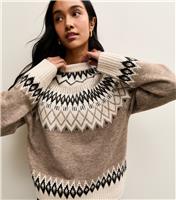 Women's Brown Fairisle Crew Neck Jumper New Look