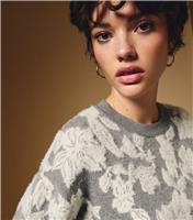 Women's Grey Brushed Floral Crew Neck Jumper New Look