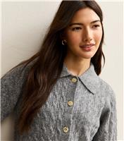 Women's Grey Cable Knit Collared Cardigan New Look