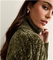 Women's Light Khaki Chenille Cable Knit Roll Neck Jumper New Look
