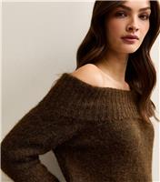 Women's Tall Dark Brown Bardot Knit Jumper New Look