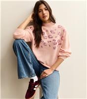 Women's Pink Sequin Animal Motif Mock Neck Jumper New Look