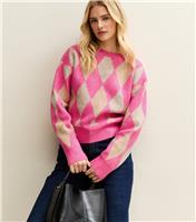 Women's Pink Embellished Argyle Knit Jumper New Look