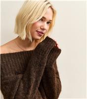 Women's Dark Brown Off The Shoulder Jumper New Look