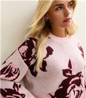 Women's Petite Pink Midweight Knit Floral Jumper New Look