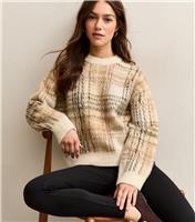 Women's Petite Cream Midweight Brushed Check Jumper New Look