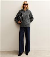 Women's Grey Spread Collar Knitted Patch Pocket Cardigan New Look