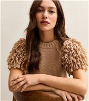 Women's Petite Camel Loopy Sleeve Knitted T-Shirt New Look