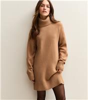 Women's Petite Camel Roll Neck Mini Dress New Look