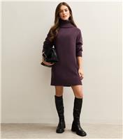 Women's Petite Dark Purple Roll Neck Mini Dress New Look