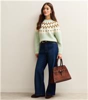 Women's Petite Green Fair Isle Knitted Jumper New Look