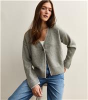 Women's Grey Blanket Stitch Trim Knitted Cardigan New Look