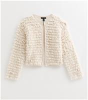Women's Cream Textured Weave Knit Long Sleeve Cardigan New Look