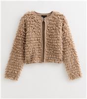 Women's Camel Textured Weave Knit Long Sleeve Cardigan New Look