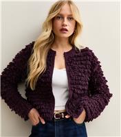 Women's Purple Textured Weave Knit Long Sleeve Cardigan New Look