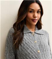 Women's Maternity Mid Grey Collared Cable Knit Cardigan New Look