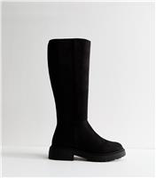 Women's Wide Fit Black Faux Suede Tall Boots Vegan New Look