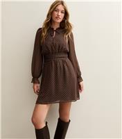 Women's Brown Chiffon Spot Print Chiffon Mini Dress New Look