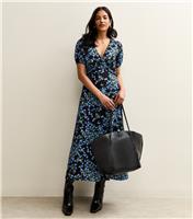 Women's Black Floral Print Short Sleeve Tea Midi Dress New Look