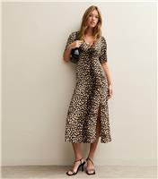 Women's Brown Leopard Print Slit Hem Midi Dress New Look