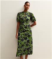 Women's Green Crepe Floral Print Keyhole Midi Dress New Look