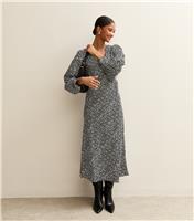 Women's Black Spot Pattern V-Neck Midi Dress New Look