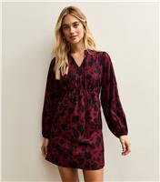 Women's Red Crepe Floral Neck Tie Mini Dress New Look