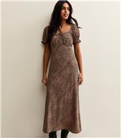 Women's Brown Crepe Animal Print Milkmaid Midi Dress New Look