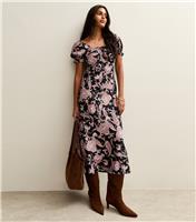 Women's Black Paisley Print Milkmaid Midi Dress New Look