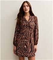 Women's Brown Zebra Print Long Sleeve Mini Dress New Look