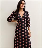 Women's Black Bouquet Print Midi Dress New Look