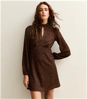 Women's Brown Animal Print Keyhole Mini Dress New Look